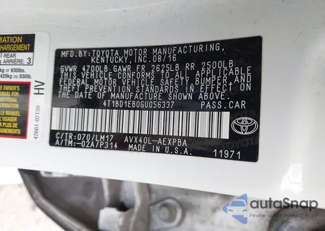 2016 Toyota Avalon Hybrid Limited из США, поврежденный, VIN 4T1BD1EB0GU056337